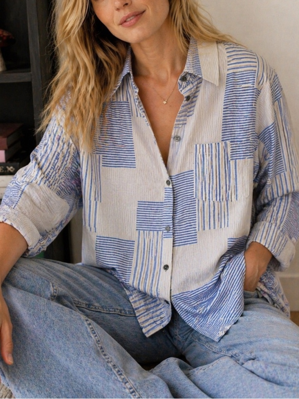 Equipment Blue Striped 100% Silk Button Down Long Sleeve Blouse XS